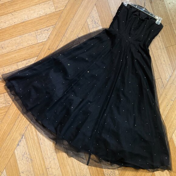Vtg 90s Y2K Black Tulle Retro 50s Pinup Strapless Prom Tea Cupcake Swing Dress - Picture 2 of 7